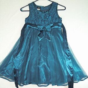 Holiday Editions Teal Blue Sequin Rosette Formal Dress M 7/8